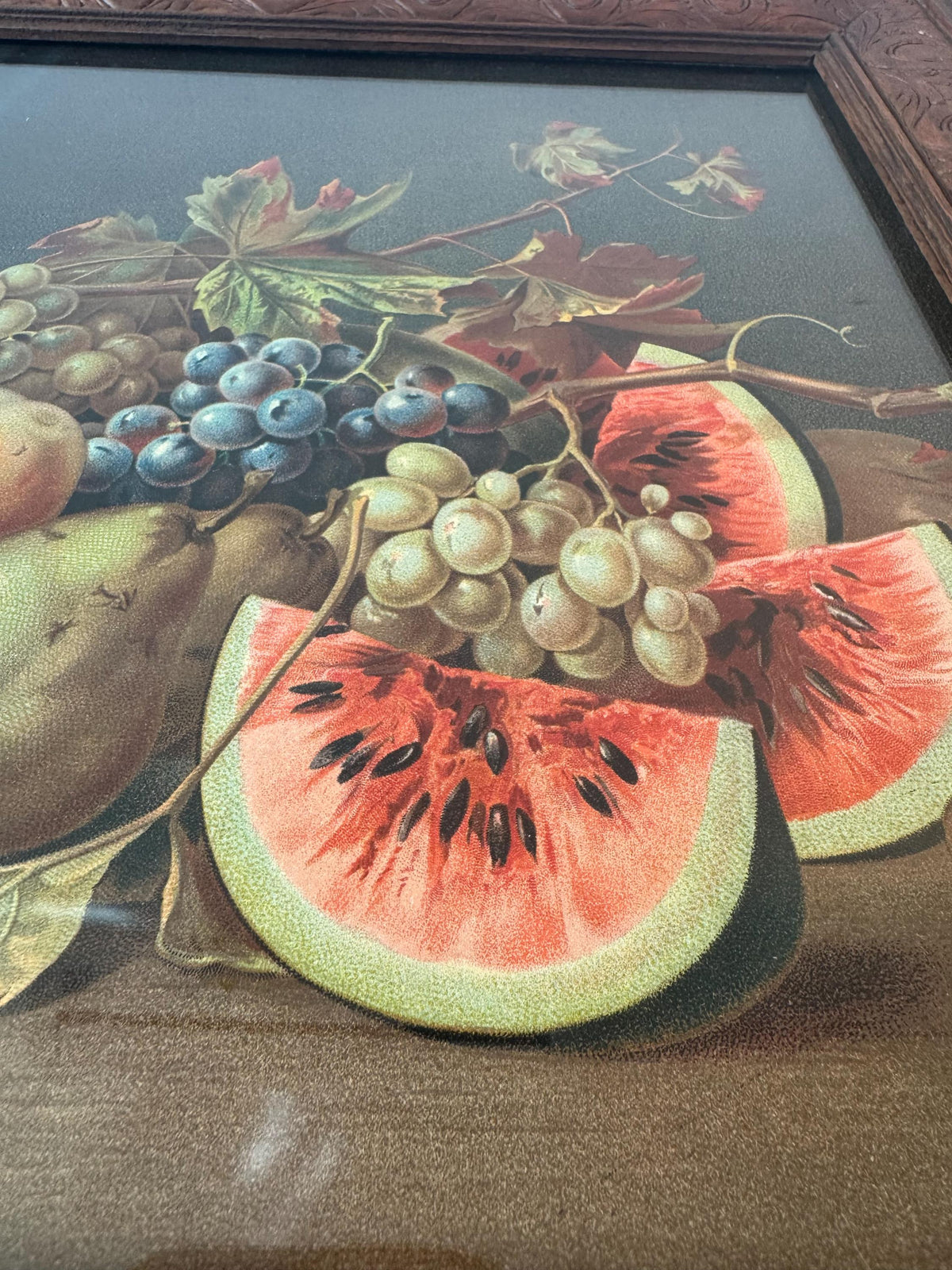 Tableau nature morte cadre bois vintage