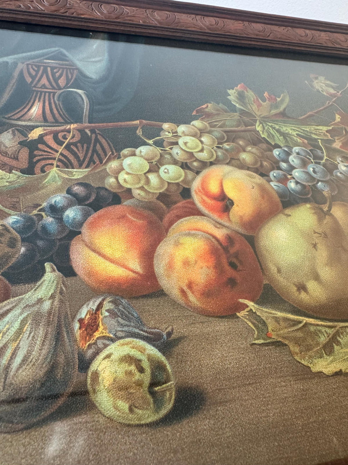 Tableau nature morte cadre bois vintage