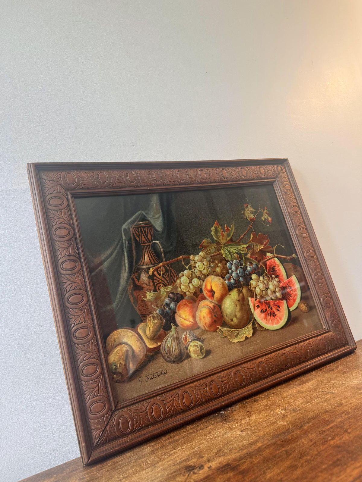 Tableau nature morte cadre bois vintage