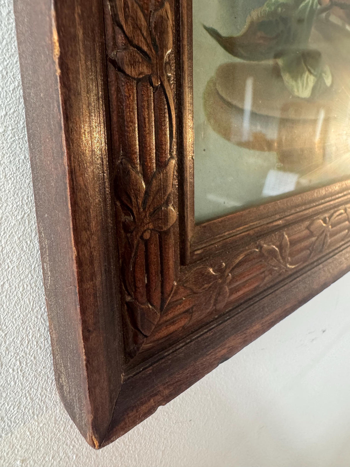 Tableau nature morte cadre bois vintage