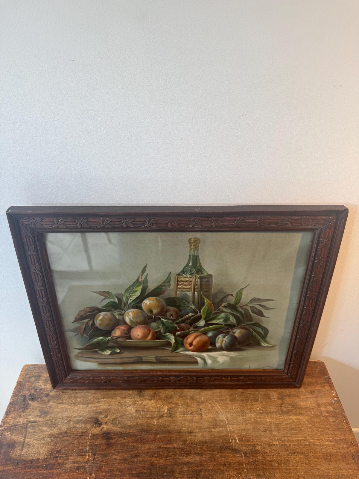 Tableau nature morte cadre bois vintage
