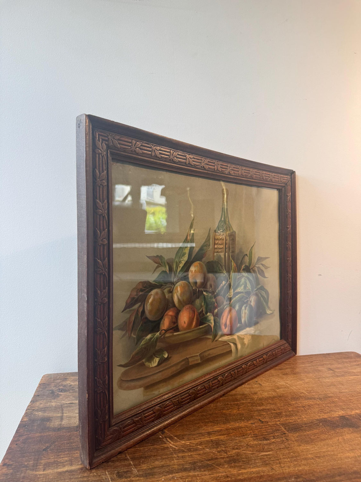 Tableau nature morte cadre bois vintage