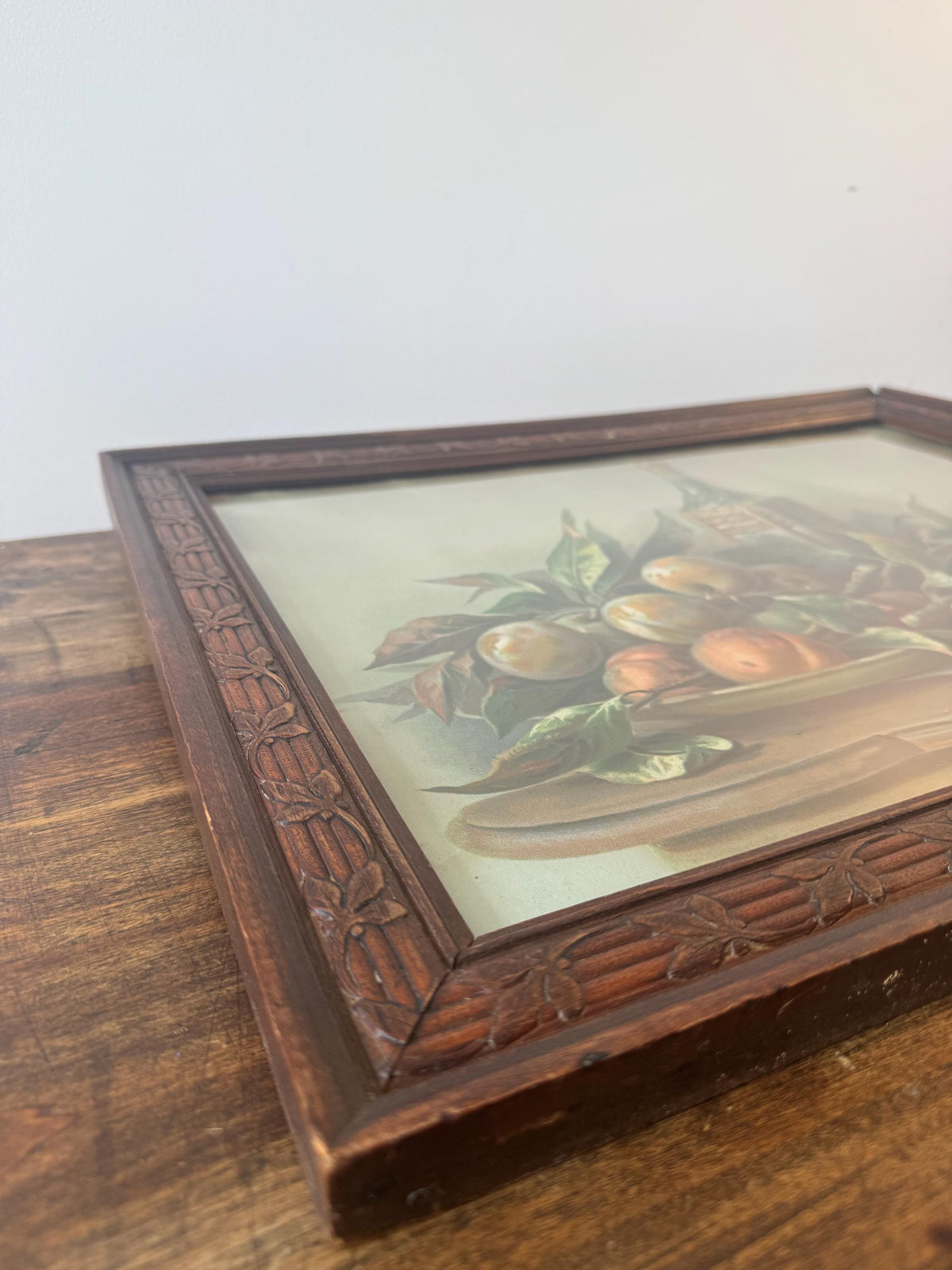 Tableau nature morte cadre bois vintage