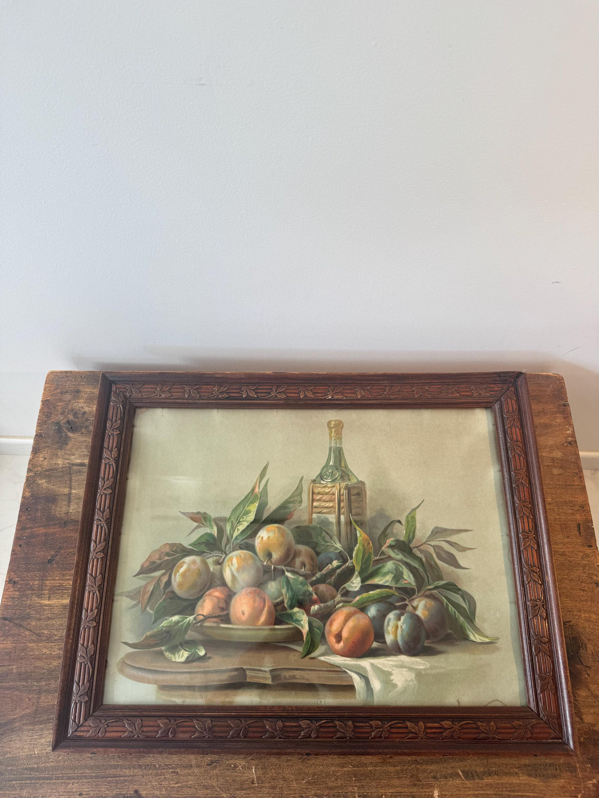 Tableau nature morte cadre bois vintage