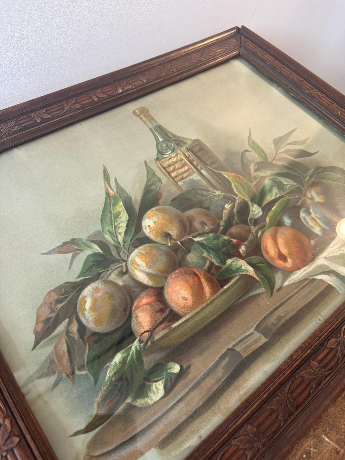 Tableau nature morte cadre bois vintage