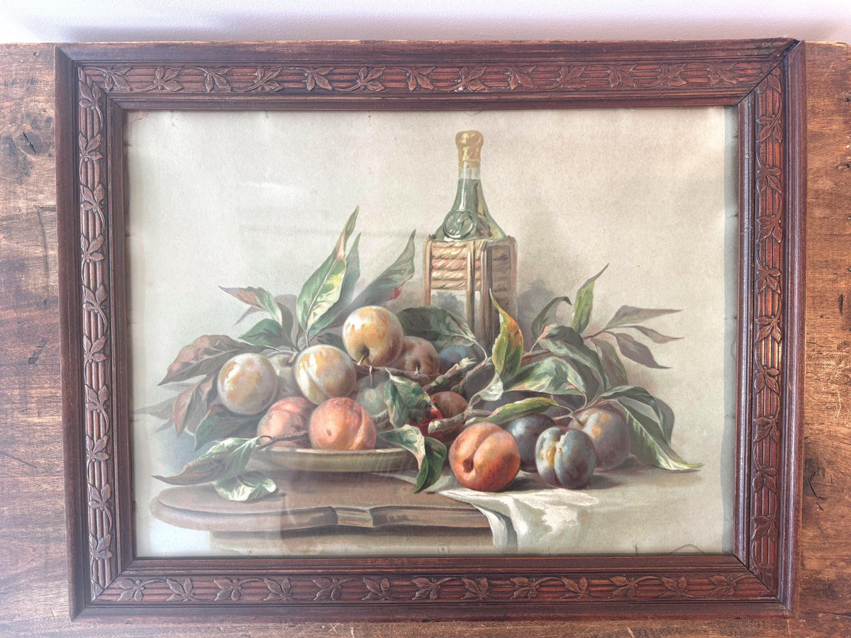 Tableau nature morte cadre bois vintage