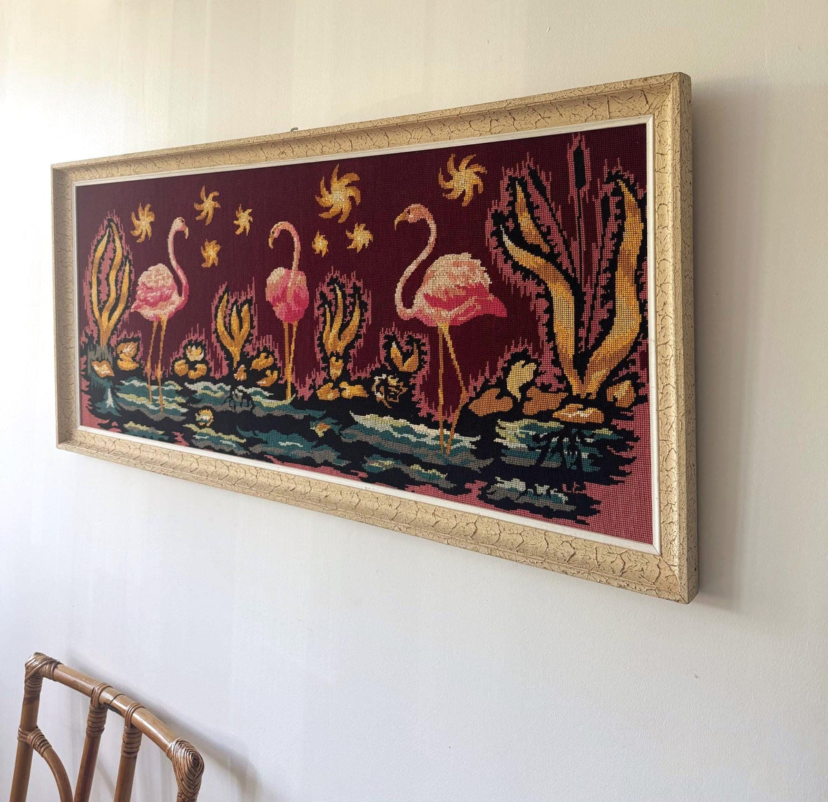 Tableau flamand rose fleurs canevas