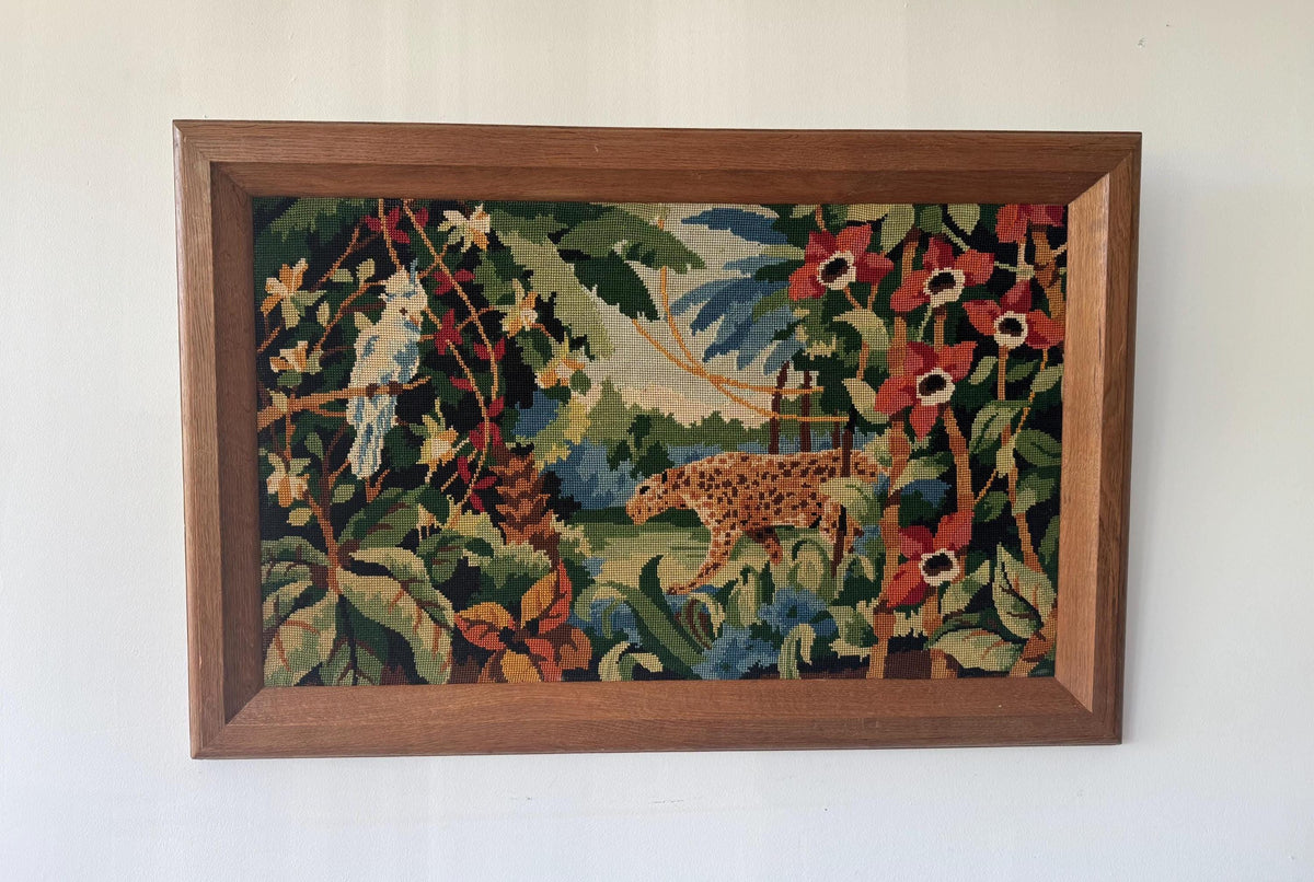 Tableau jungle broderie canevas vintage
