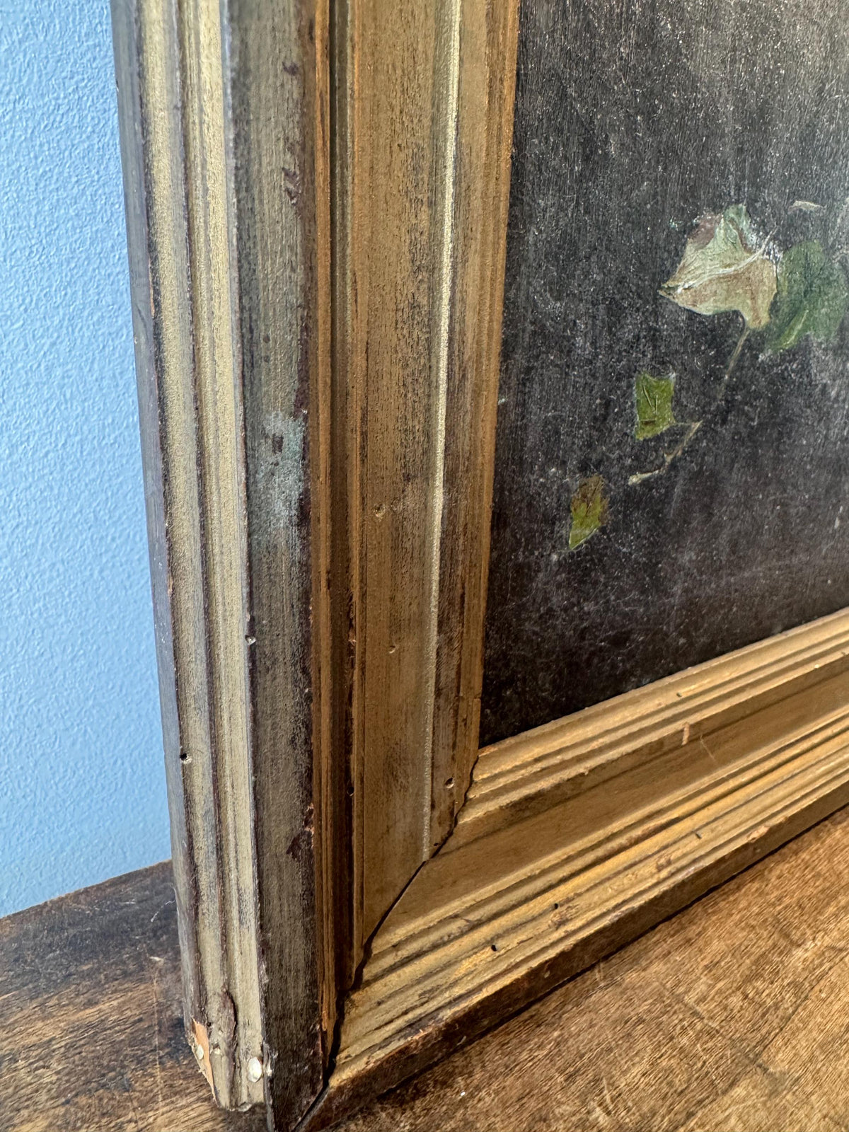 Tableau peinture fleurs vintage cadre doré