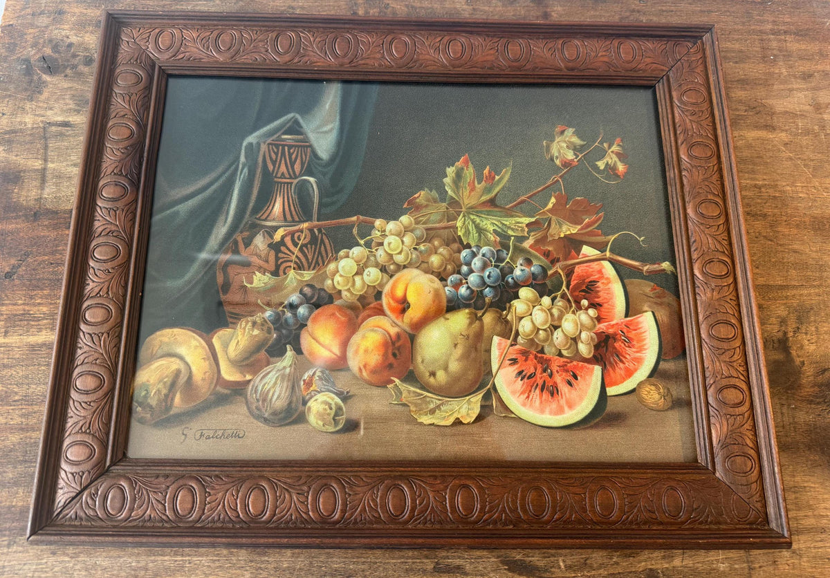 Tableau nature morte cadre bois vintage