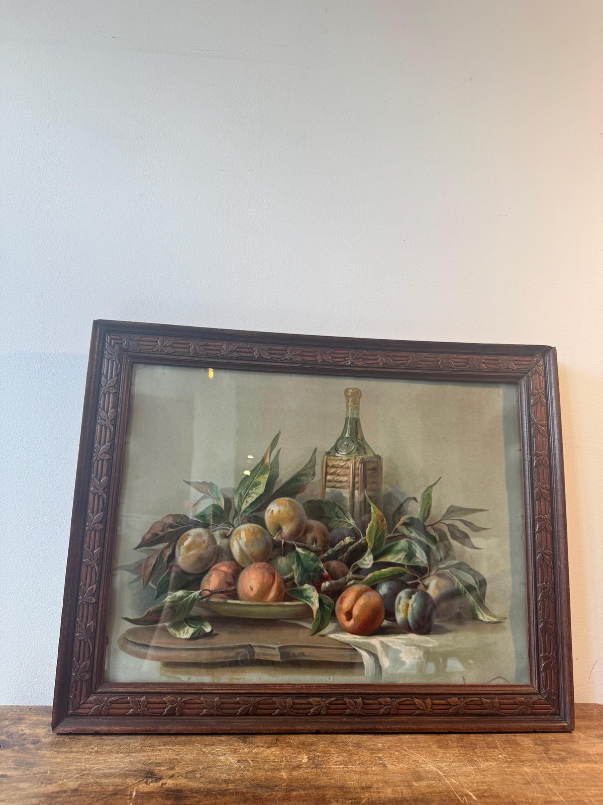 Tableau nature morte cadre bois vintage