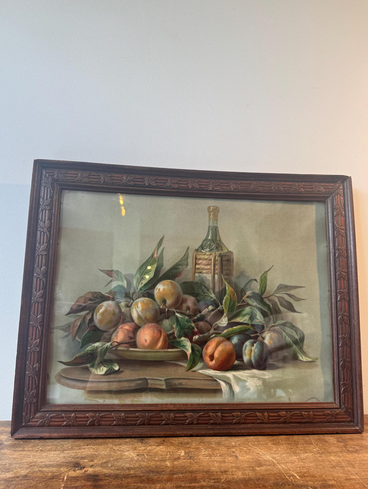 Tableau nature morte cadre bois vintage