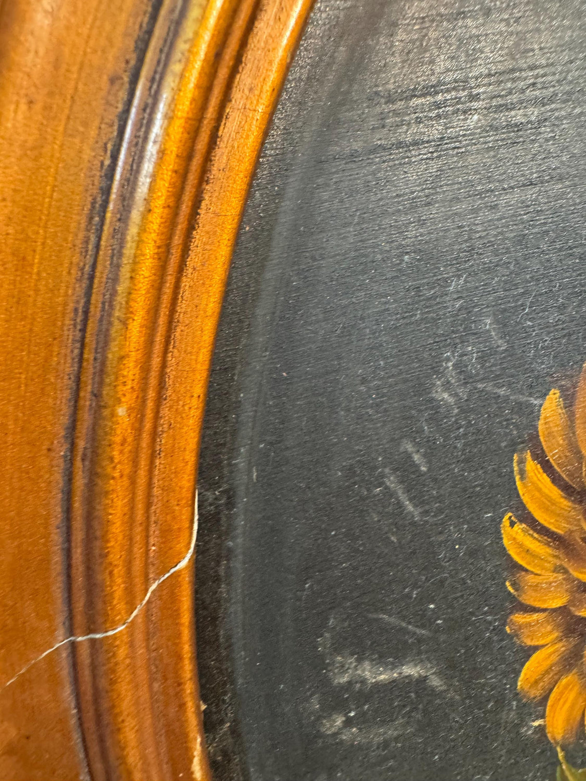 Tableau rond fleur peinture cadre doré