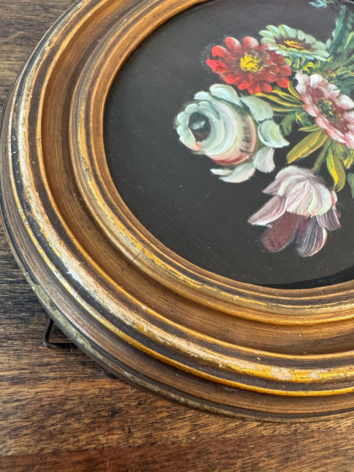 Peintures fleurs tableaux ovales doré