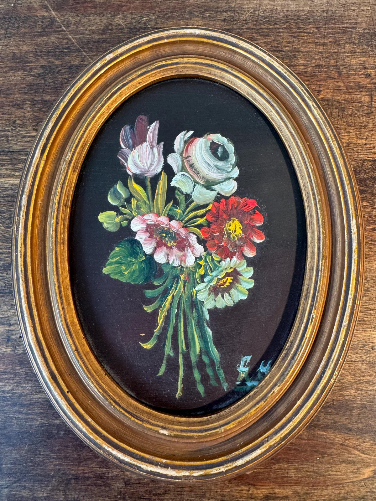 Peintures fleurs tableaux ovales doré