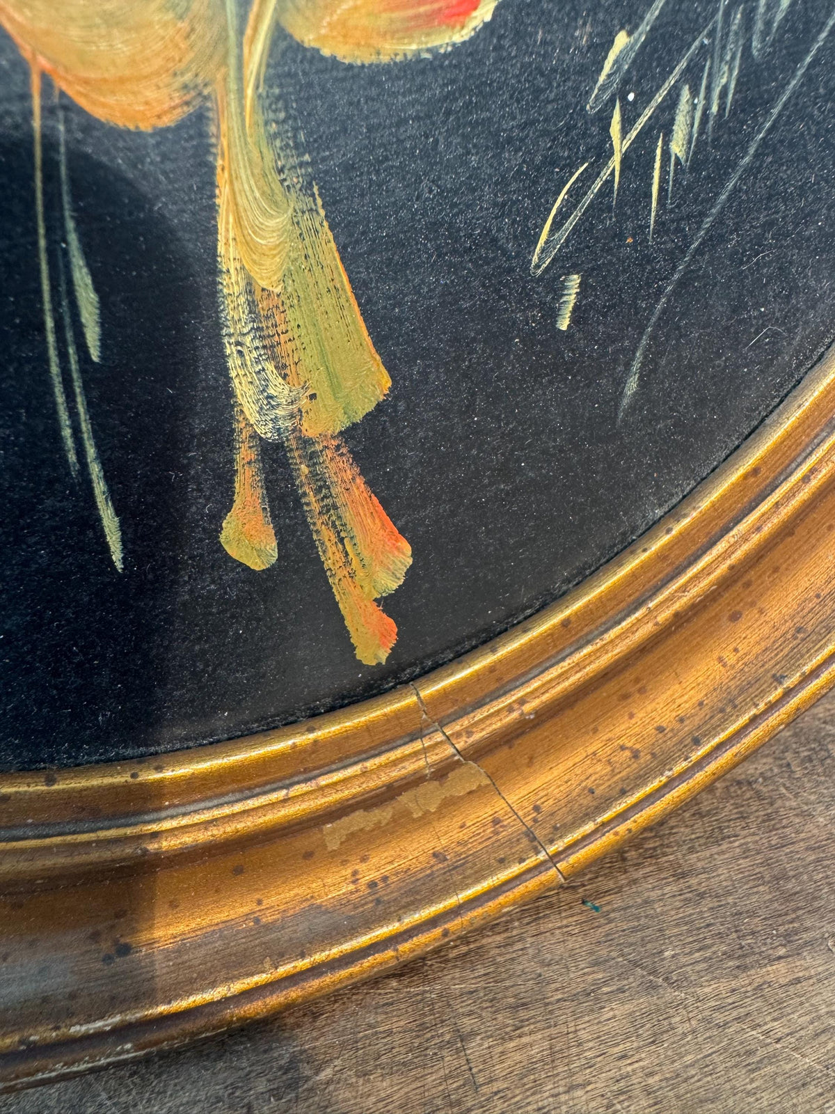 Tableau rond fleur peinture cadre doré