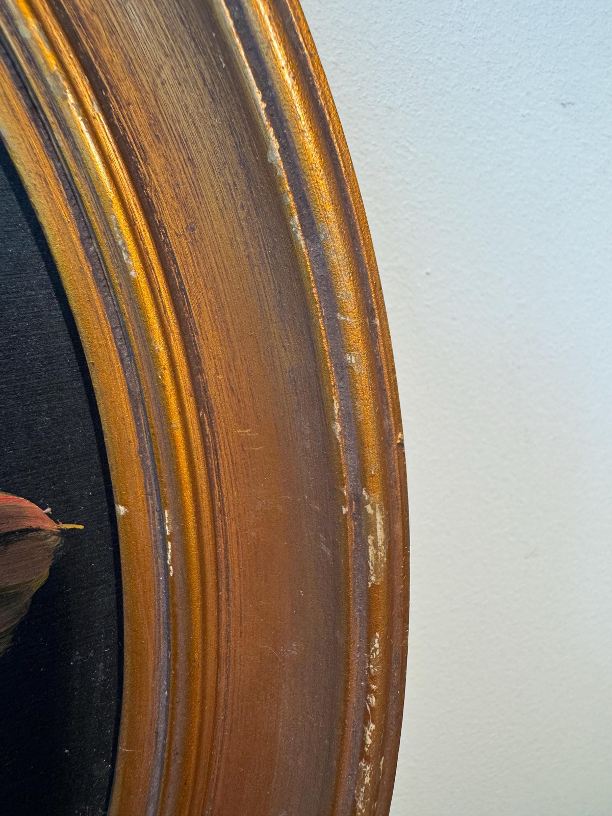 Peinture fleurs oval tableau doré