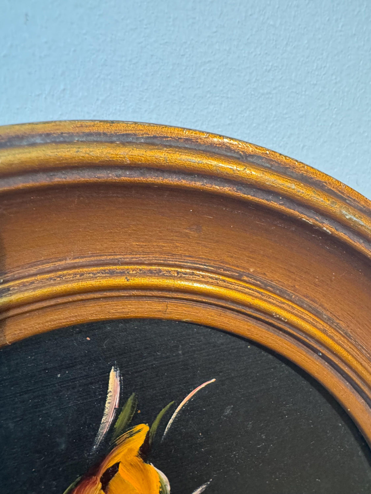 Peinture fleurs oval tableau doré