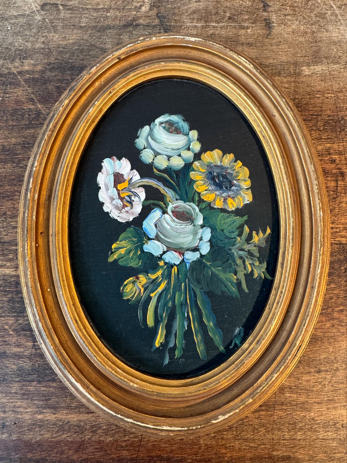 Peintures fleurs tableaux ovales doré