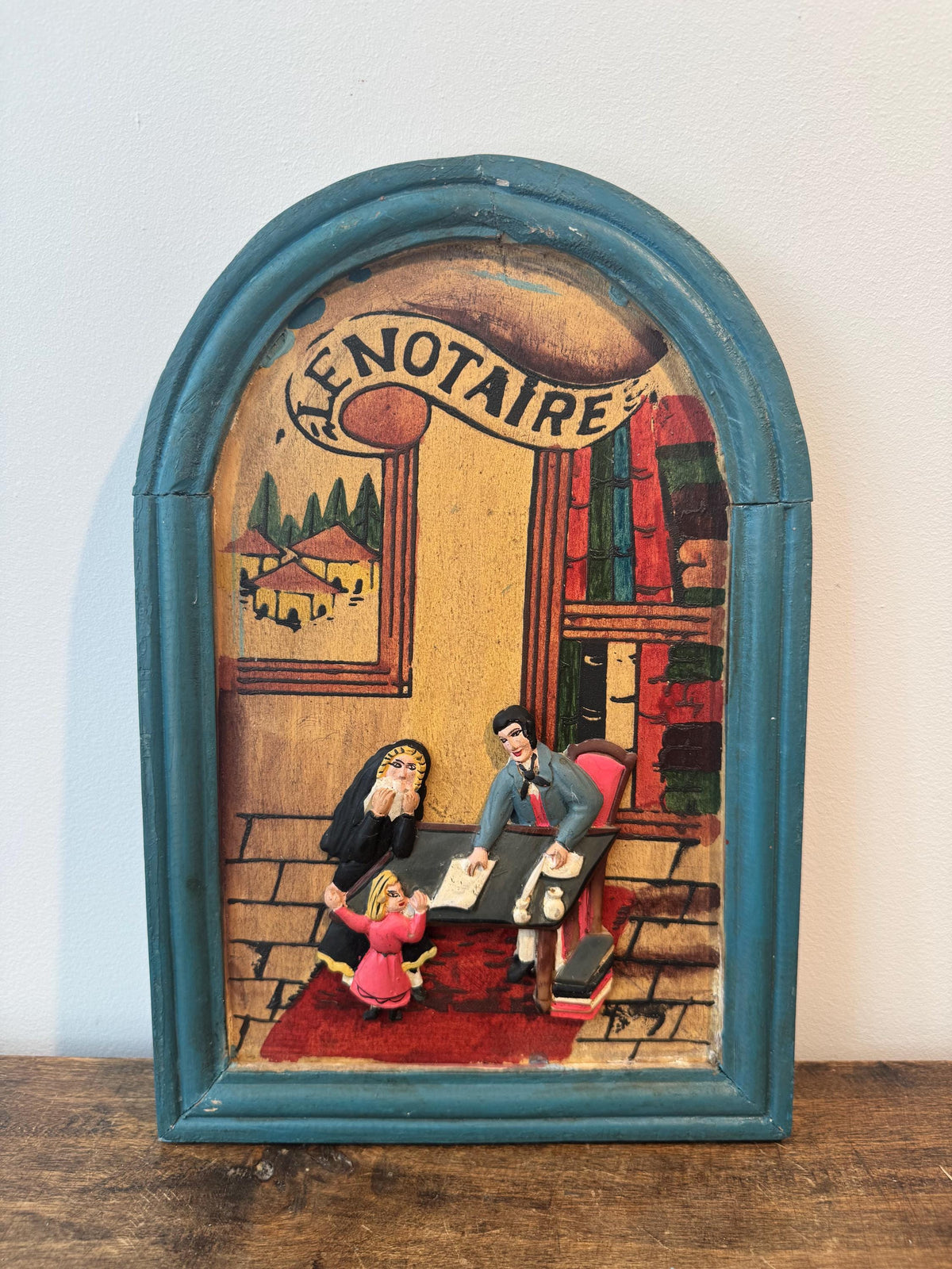 Lot de 5 tableaux vintage en bois – métiers anciens – art populaire – personnages en relief