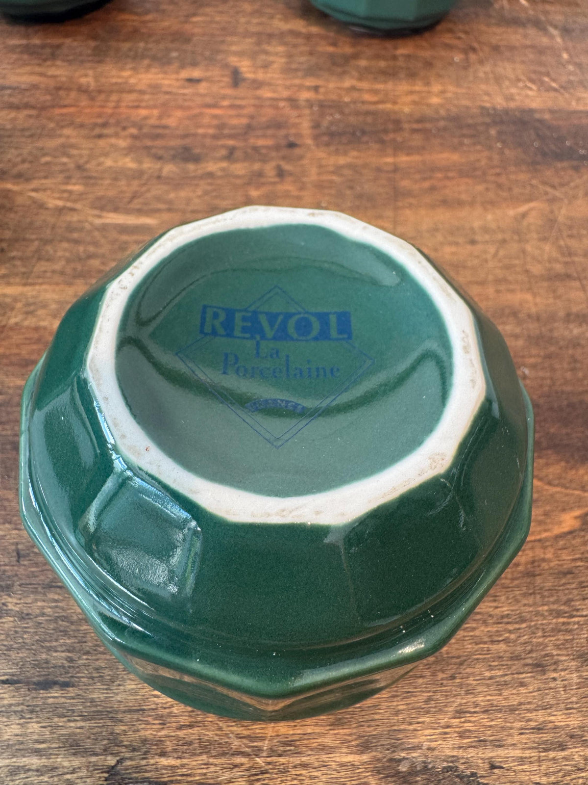 Service à café vintage Revol – Céramique vert foncé et doré – Vaisselle française