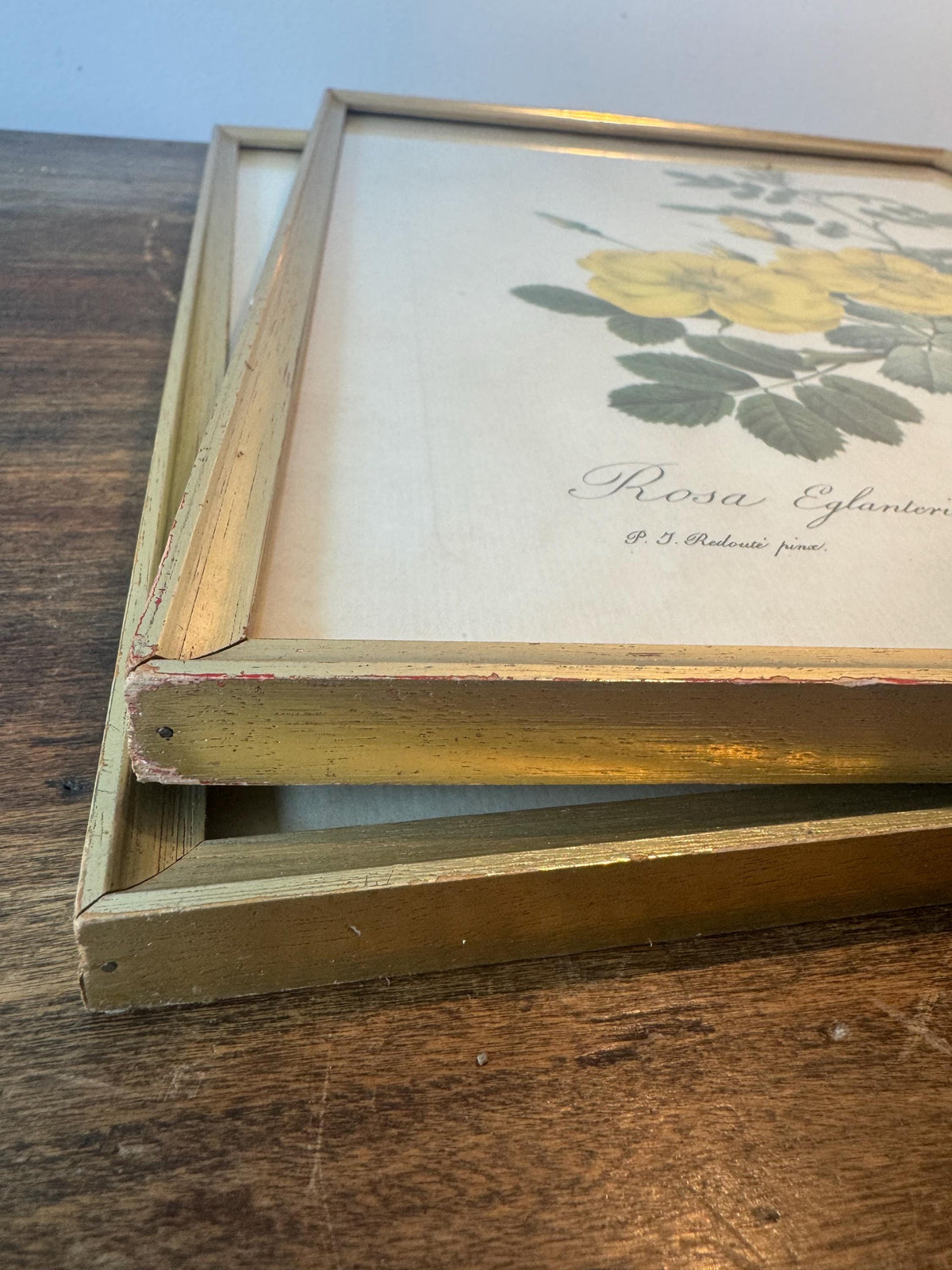 Tableau fleurs vintage cadre doré estampes anciennes