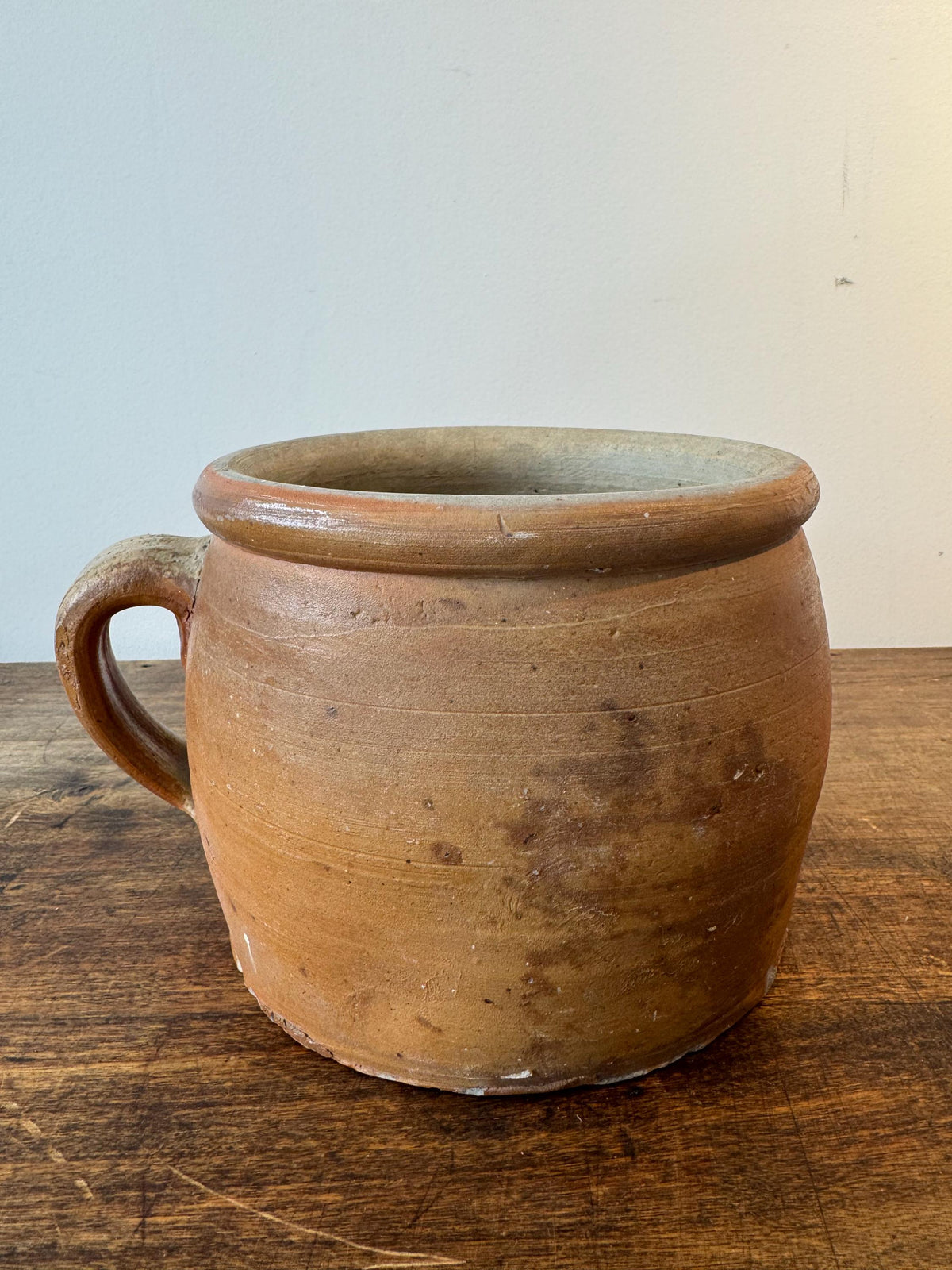 Ancien pot en grès à anse – Pot en terre cuite vernissée – Poterie rustique française – French country – Déco cuisine vintage