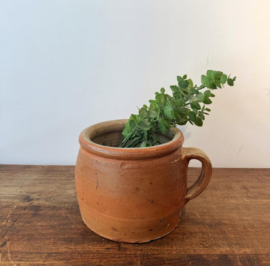 Ancien pot en grès à anse – Pot en terre cuite vernissée – Poterie rustique française – French country – Déco cuisine vintage