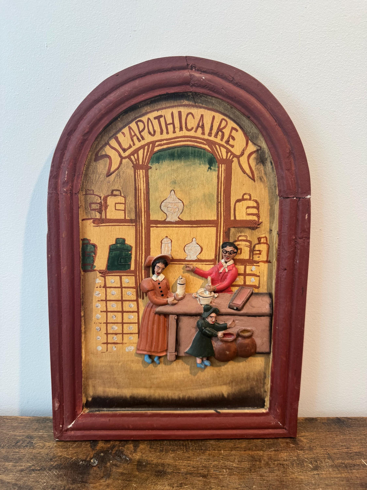Lot de 5 tableaux vintage en bois – métiers anciens – art populaire – personnages en relief