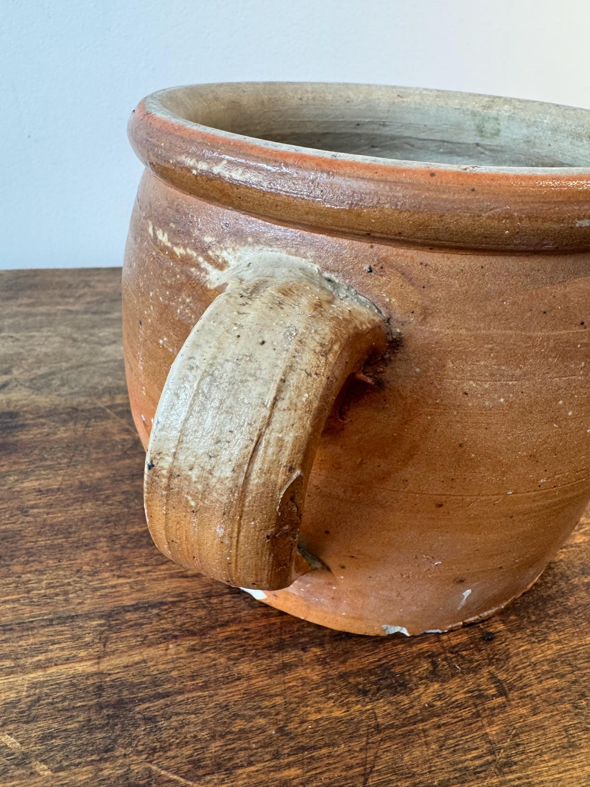 Ancien pot en grès à anse – Pot en terre cuite vernissée – Poterie rustique française – French country – Déco cuisine vintage