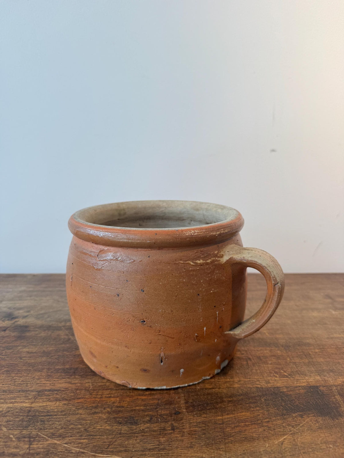 Ancien pot en grès à anse – Pot en terre cuite vernissée – Poterie rustique française – French country – Déco cuisine vintage
