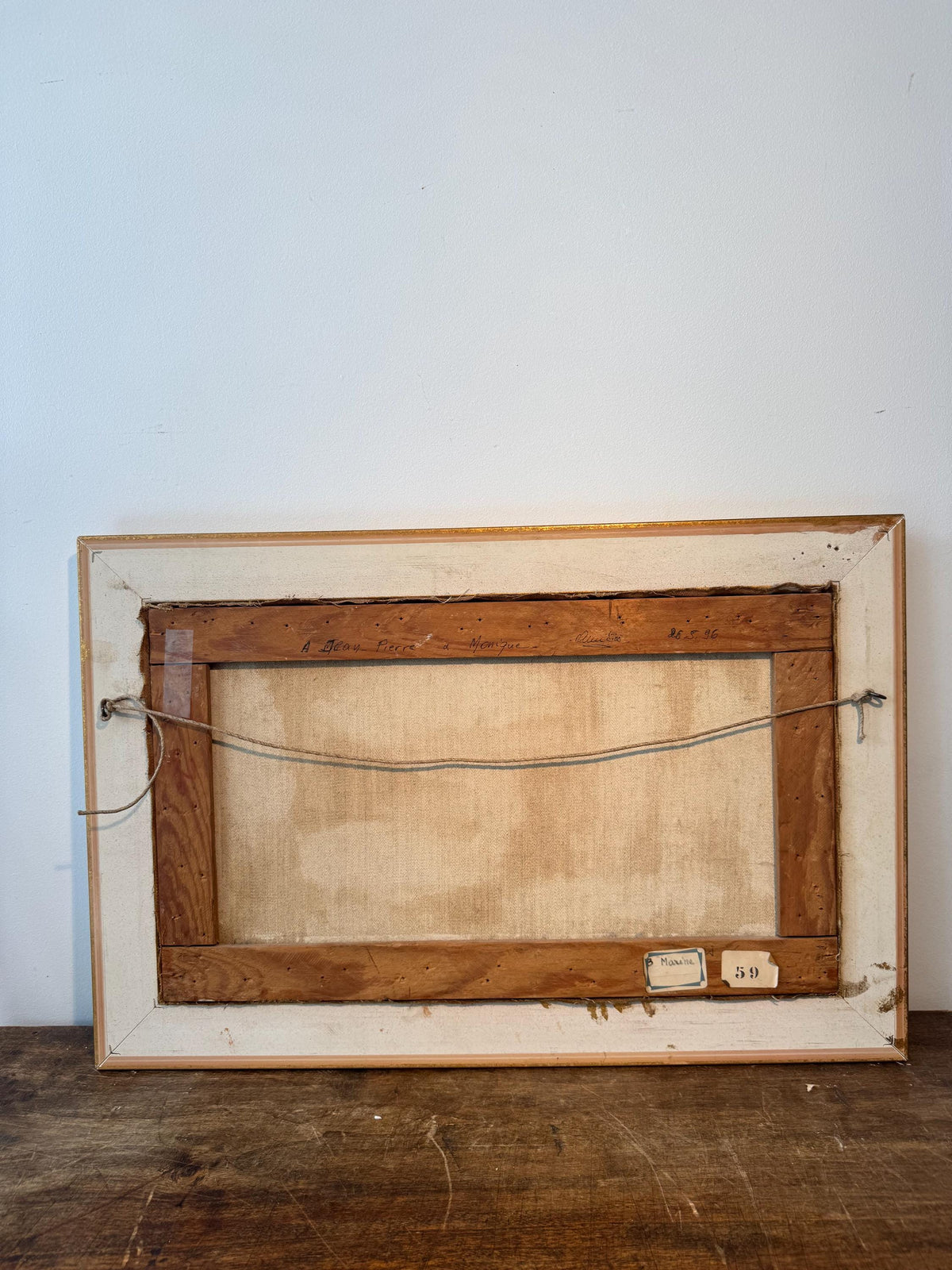 Tableau marin vintage signé – Peinture à l’huile sur toile – Bateau de pêche – Marine française – Cadre doré ancien